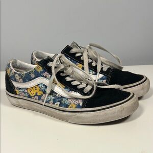 Vans Women's Blue Yellow Black Pink Floral Patterned Sneakers Shoes‎ Size 7